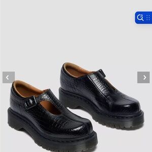 Dr. Martens Black Croc-Embossed Mary Jane Shoes